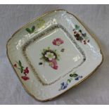 A Swansea porcelain square dish decorated with briar roses surrounded by wild flowers within a