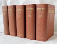 Five Wisden Cricketers' Almanack 1951, 1952, 1953, 1954 and 1955. in Original hardback.
