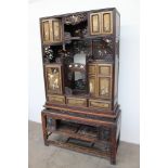 A Japanese hardwood, lacquer, gilt and shibayama side cabinet, the doors,