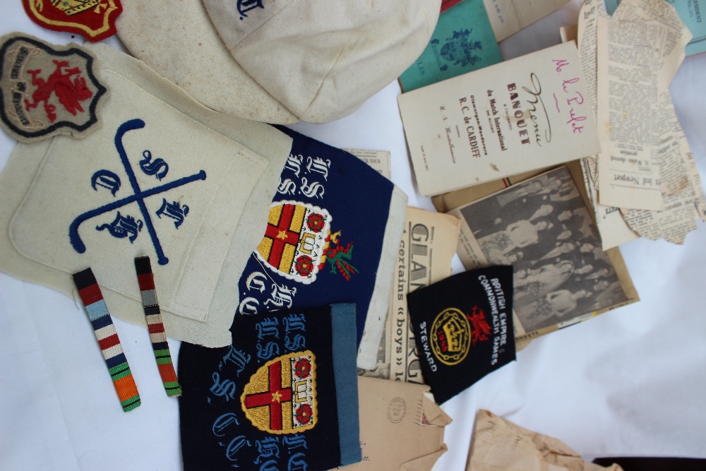 A Collection of sporting caps including a purple velvet example with silver thread sewn with a - Image 3 of 3