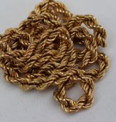 A 9ct yellow gold rope twist necklace,