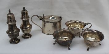 A George V silver mustard pot of oval form, Chester, 1910, George Nathan & Ridley Hayes,