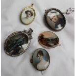 19th century British School Head and shoulders portrait of a lady Watercolour on ivory 4 x 3cm Set