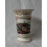An English porcelain vase of flared form with jewelled rings on a spreading foot,
