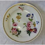 A Swansea dessert plate, painted with scattered flowers to the centre and a gilded border,