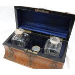 A Victorian walnut scent casket, with pierced metal mounts,