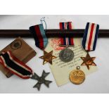 Three World War II medals including The War Medal, The 1939-1945 Star, The France and Germany Star,