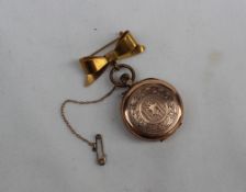 A continental yellow metal fob watch, the gilt diam with Roman numerals and blued steel hands,