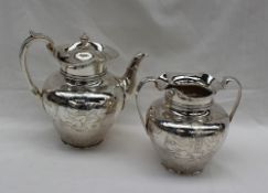 A Victorian silver two piece tea set,