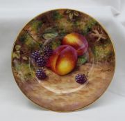 A Royal Worcester porcelain side plate painted with peaches and blackberries to a naturalistic