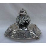 A Victorian silver and cut glass desk standish,