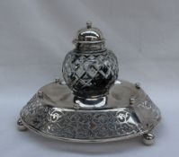 A Victorian silver and cut glass desk standish,
