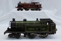 A Bing O gauge 4-4-0 clockwork locomotive in green livery for Great Western,