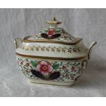A Swansea porcelain twin handled sugar box and cover decorated in the Japan pattern with pink