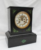 A 19th century black slate mantle clock, of rectangular form on a plinth,