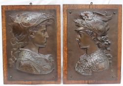 A pair of bronze portrait plaques of classical gods the plaques cast after models by Edmond Louis