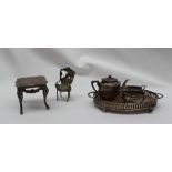 An Edward VII silver miniature tea set, comprising a teapot, cream jug,