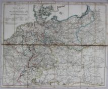 A folding map of Germany titled Neuste Post Karte Deutschland und Frankreich bis Paris,