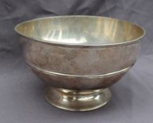 A late Victorian silver rose bowl, of circular form with a ring turned central band,