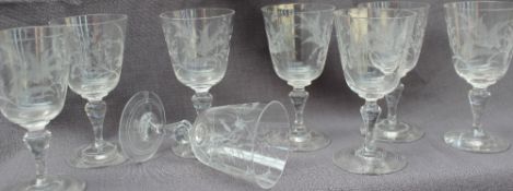 A set of eight 19th century wine glasses,