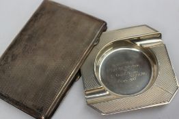An Elizabeth II silver ashtray of square form, inscribed "Presented by P.(Glam. Yeo) Battery to Lt.