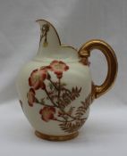 A Worcester porcelain flat back jug, transfer and infil decorated with flowers and leaves,