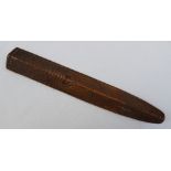 An 18th century treen stay bust love token, with geometric patterns, a heart and twin harps,