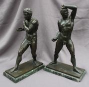 After the antique - A pair of bronze models of gladiators, in fighting poses,