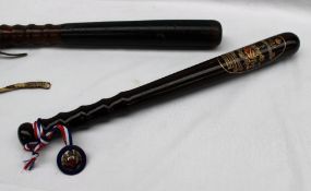 A World War I truncheon, with a transfer for Manchester Special Constable, H.C.