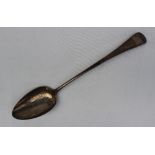 A late George III silver serving spoon, initialled HMW to the top, London, 1807,
