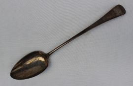 A late George III silver serving spoon, initialled HMW to the top, London, 1807,