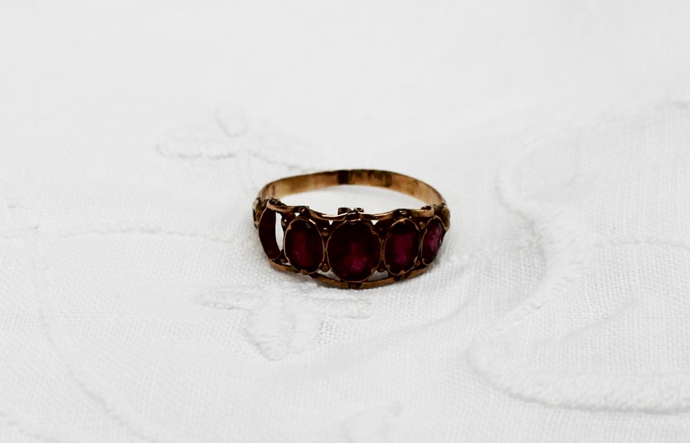 A 15ct yellow gold amethyst set line ring, - Image 2 of 3