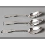 A COLLECTION OF THREE 19TH CENTURY RUSSIAN SILVER SPOONS DATED 1876, 1879 & 1896 fiddle pattern,