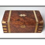 A 19TH CENTURY BURR WALNUT AND BRASS BOUND LAP DESK the highly figured surface decorated with