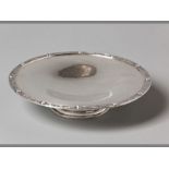 A GEORGE VI SILVER PEDESTAL DISH LONDON 1945, MAKERS MARKS INDECHIPERABLE applied border, plain