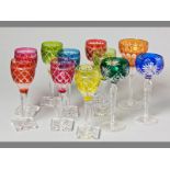 AN ASSEMBLED SET OF ELEVEN BOHEMIAN HOCK GLASSES various colours and patterns, (11).