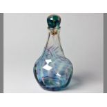 A SHIRLEY CLOETE GLASS DECANTER decorated with swirls of colour, base signed and dated ’88, 28cm (