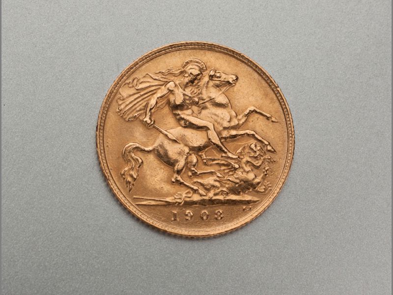 THREE HALF SOVEREIGNS dated 1896, 1908 and 1912, 12g, (3). - Image 2 of 4