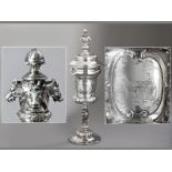 A 19TH CENTURY DUTCH SILVER STANDING CUP AND COVER, removable cover embossed with flower and