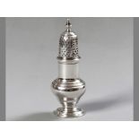 A GEORGE II SILVER SUGAR SHAKER, LONDON 1751, MAKERS MARKS INDECHIPERABLE, pierced removable top,