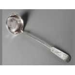 A 19TH CENTURY POLISH ,800 STD SILVER SOUP LADLE, fiddle pattern handle, engraved with foliage and