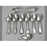 A SET OF SIX GEORGE III SILVER TEASPOONS, MARKS INDECIPHERABLE, JOSEPH HICKS, fiddle pattern with