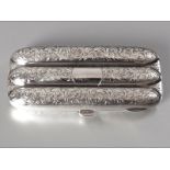 A VICTORIA SILVER THREE CIGAR HOLDER, CHESTER 1900, R & B, of rectangular form, hinged cover