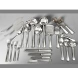 AN ASSEMBLED SET OF GERMAN ,800 STD SILVER CUTLERY, comprising: 12 dinner knives, 12 dinner forks,