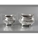 AN EDWARDIAN SILVER CREAMER AND SUGAR BASIN BIRMINGHAM 1902, MAKERS MARKS INDECIPHERABLE,