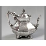 A VICTORIAN SILVER TEAPOT, LONDON 1862, W.S., hinged top with removable finial, serpentine rim,