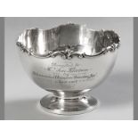 A GEORGE V SILVER ROSE BOWL, LONDON 1928, HENRY WILKINSON & CO., with applied scroll border, body