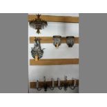 THREE PAIRS OF CRYSTAL AND BRASS WALL SCONCES