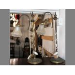 A PAIR OF BRASS TABLE LAMPS, 64cm high