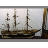 A MID-20TH CENTURY MODEL OF A SAILING SHIP/CUTLER, 78 by 106cm